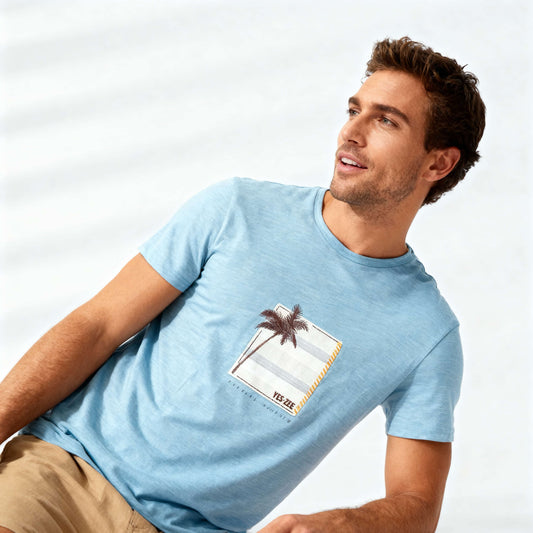 T-Shirt Homem Yes Zee Azul Claro
