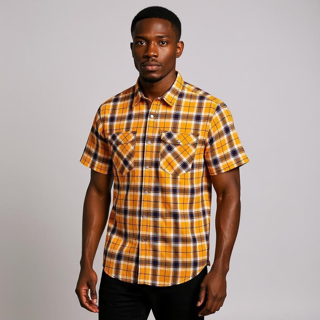 Camisa Manga Curta Homem Replay Amarela aos Quadrados